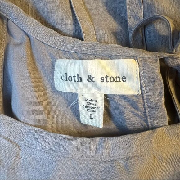 Anthropologie Cloth & Stone Casual Gray Linen Dress with Fringe Bottom, Size L - Picture 4 of 5